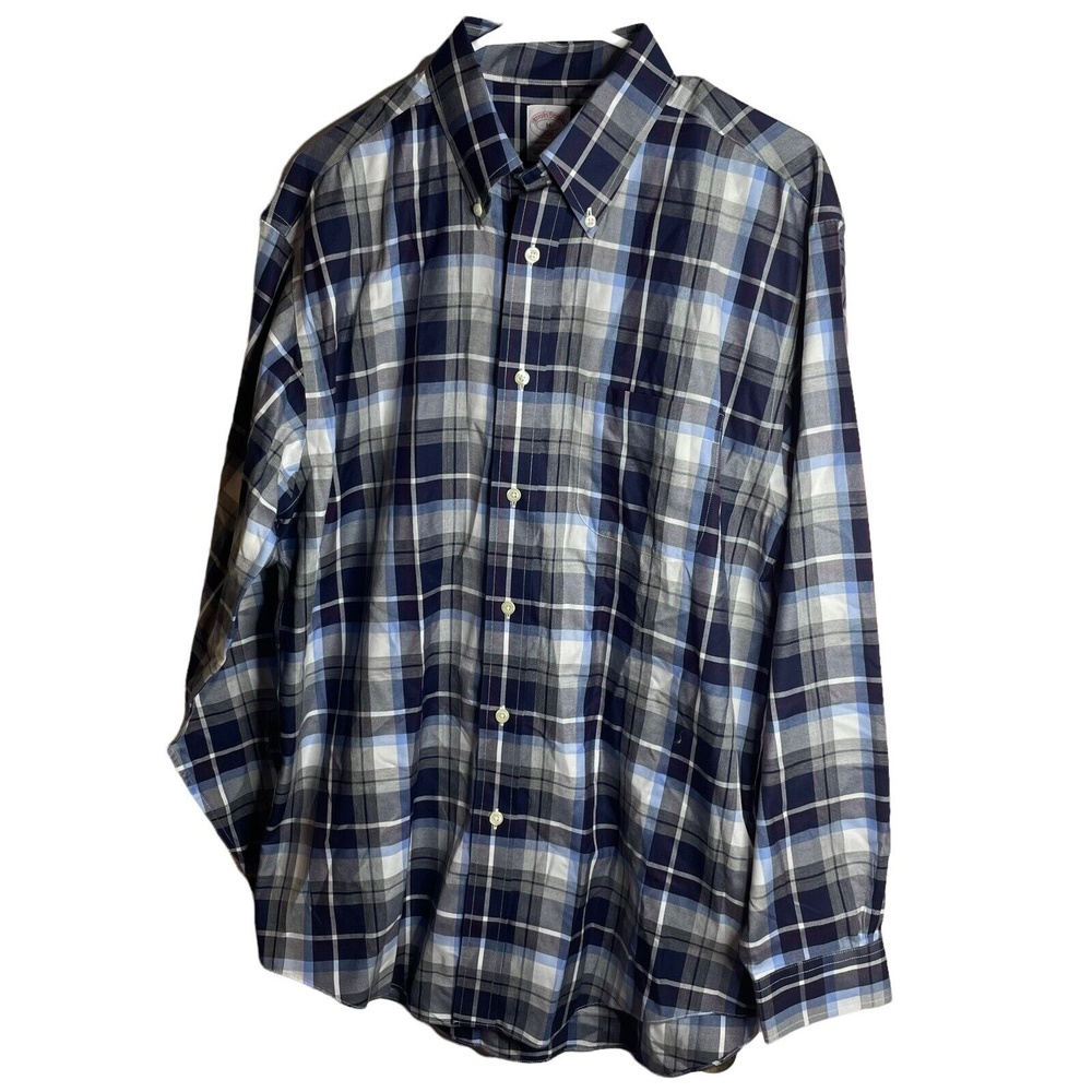 Brooks Brothers 346 Shirt Mens Medium L/S Button Up Blue White Plaid